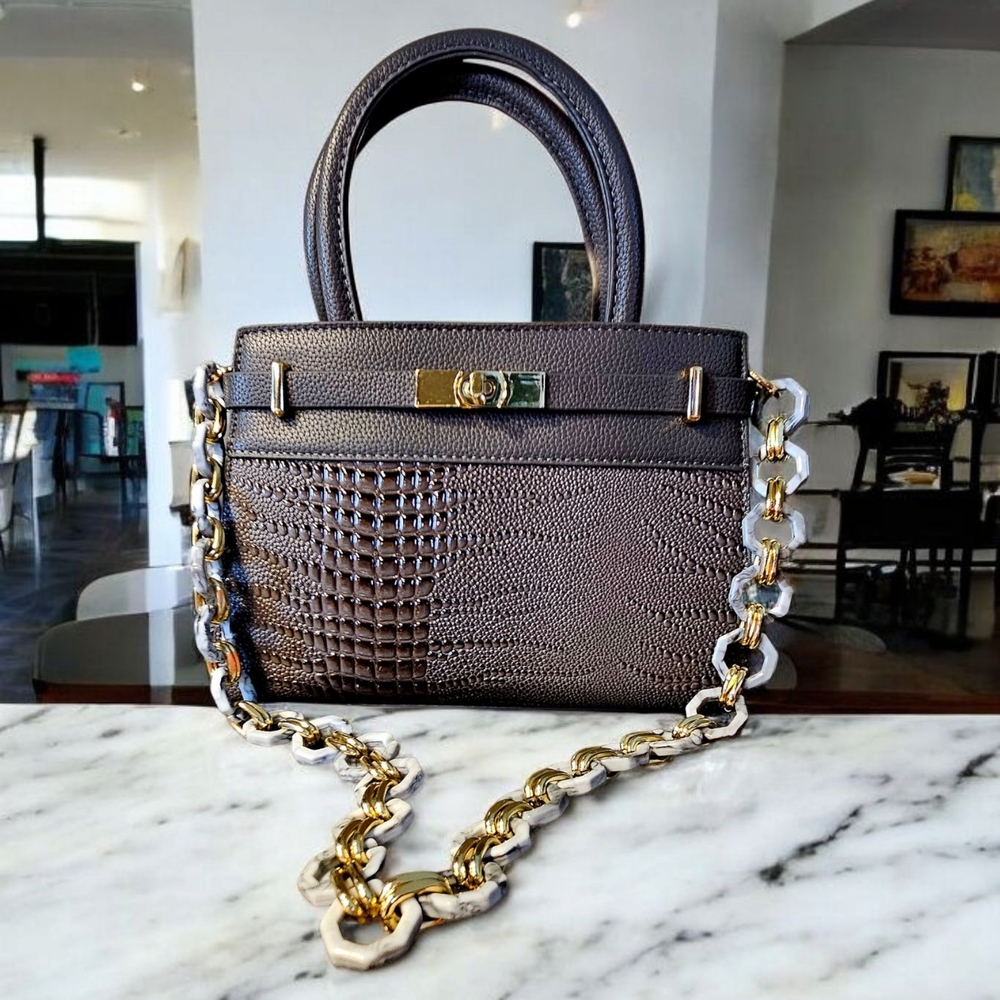 SALE!! Elegant Taupe Leather Handbag with Duel Straps NWOT